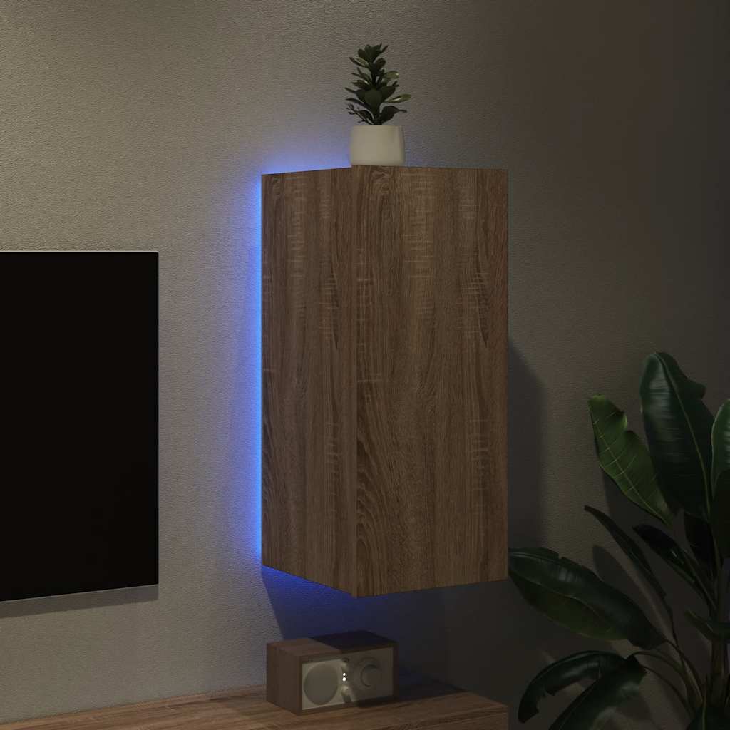 TV Wall Cabinet with LED Lights Sonoma Oak 30.5x35x70 cm