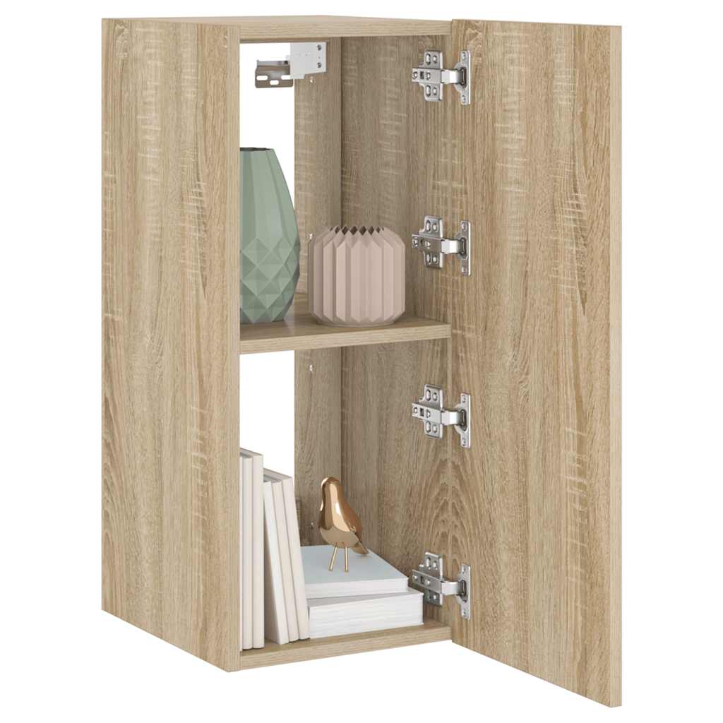 TV Wall Cabinet with LED Lights Sonoma Oak 30.5x35x70 cm