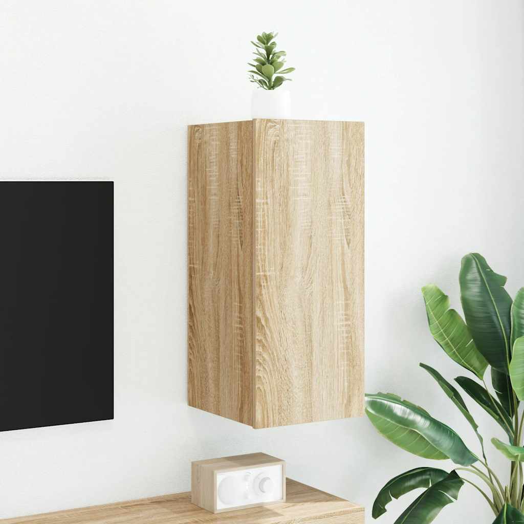 TV Wall Cabinet with LED Lights Sonoma Oak 30.5x35x70 cm