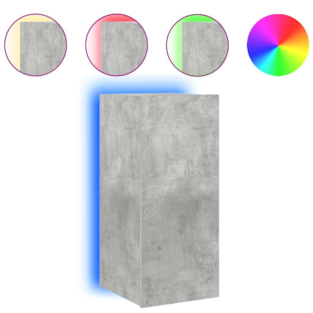TV Wall Cabinet with LED Lights Concrete Grey 30.5x35x70 cm