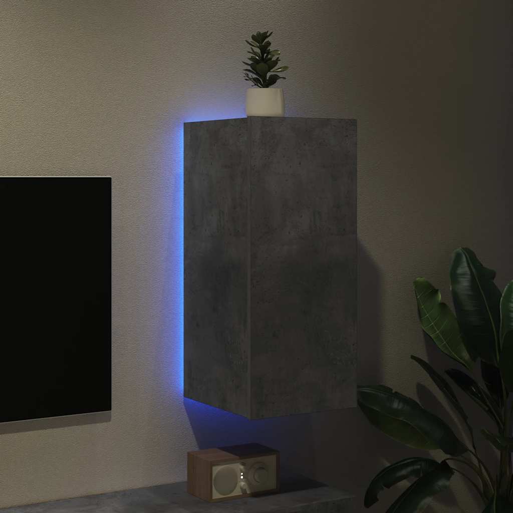 TV Wall Cabinet with LED Lights Concrete Grey 30.5x35x70 cm