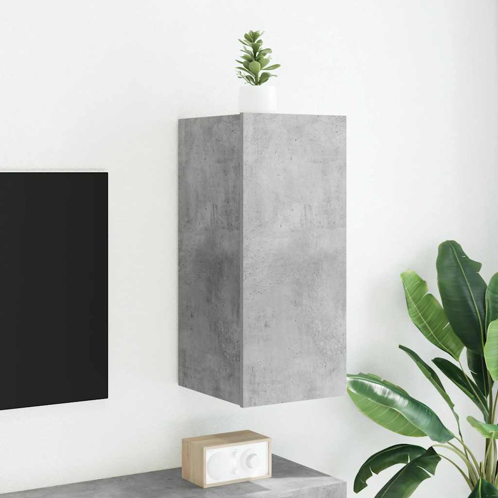 TV Wall Cabinet with LED Lights Concrete Grey 30.5x35x70 cm