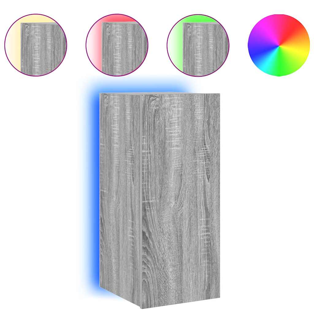 TV Wall Cabinet with LED Lights Grey Sonoma 30.5x35x70 cm