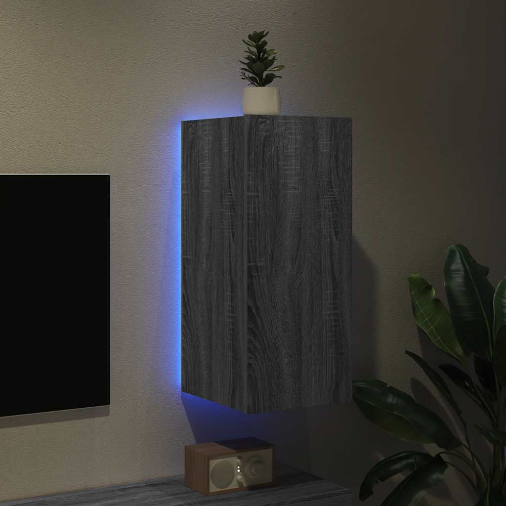 TV Wall Cabinet with LED Lights Grey Sonoma 30.5x35x70 cm