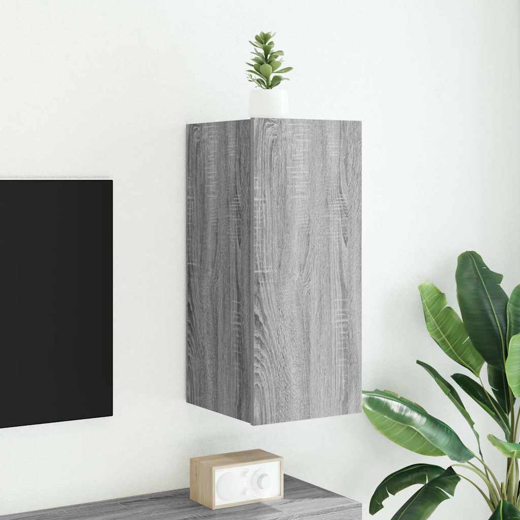 TV Wall Cabinet with LED Lights Grey Sonoma 30.5x35x70 cm