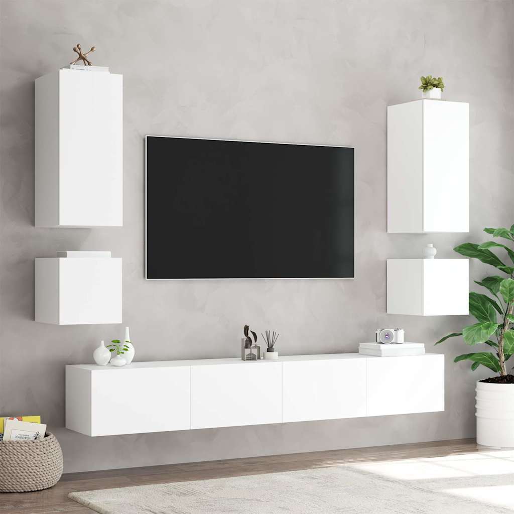 TV Wall Cabinets with LED Lights 2 pcs White 40,5x35x40 cm