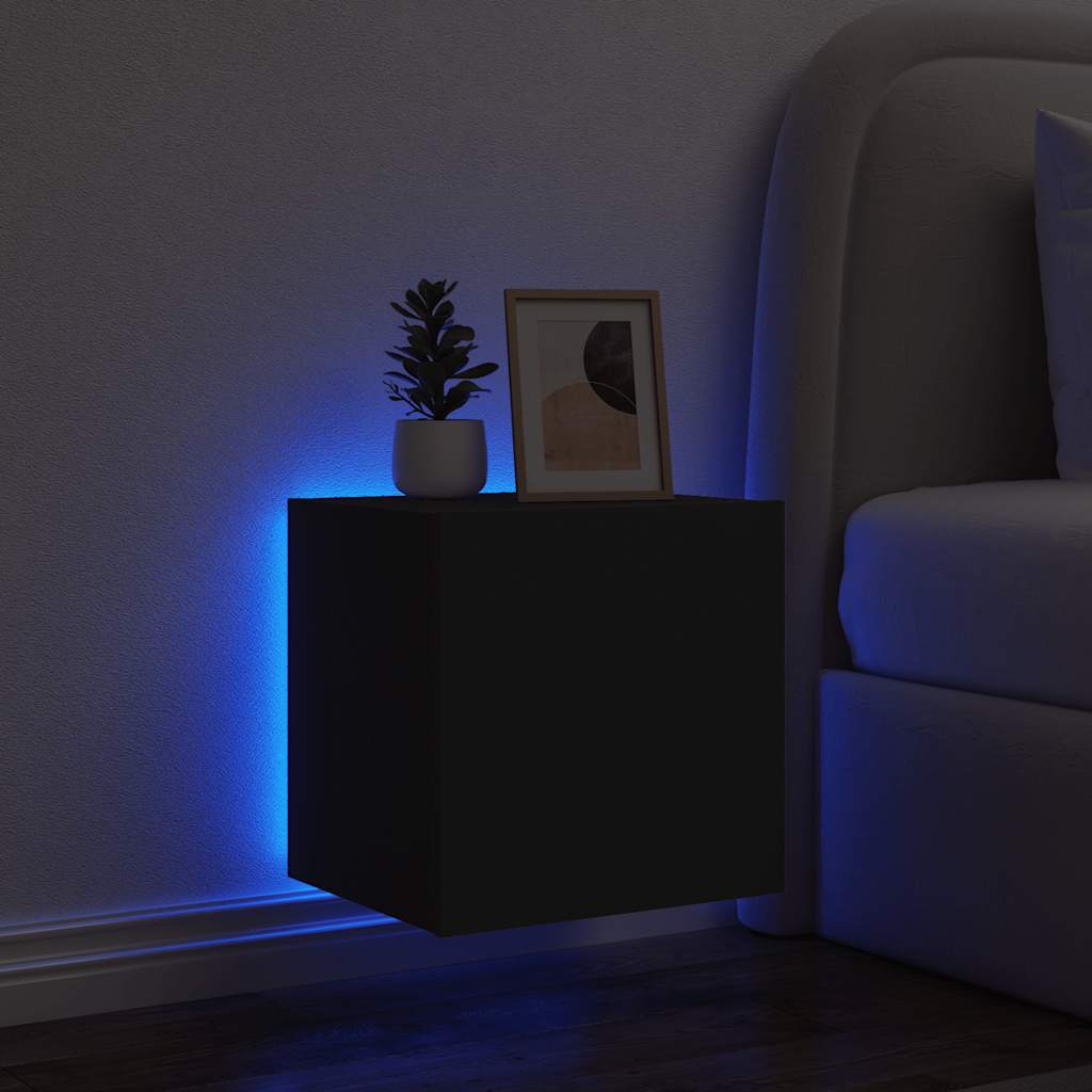 TV Wall Cabinet with LED Lights Black 40,5x35x40 cm