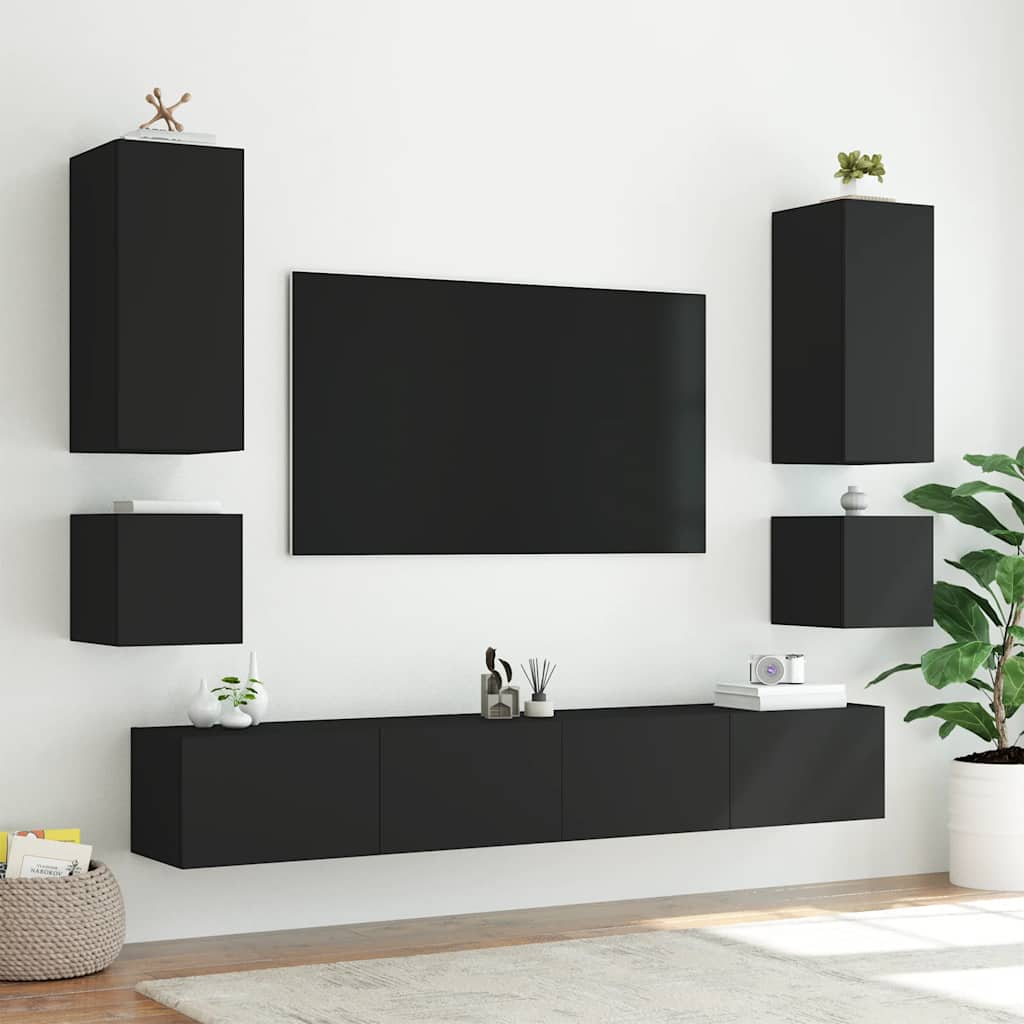TV Wall Cabinet with LED Lights Black 40,5x35x40 cm