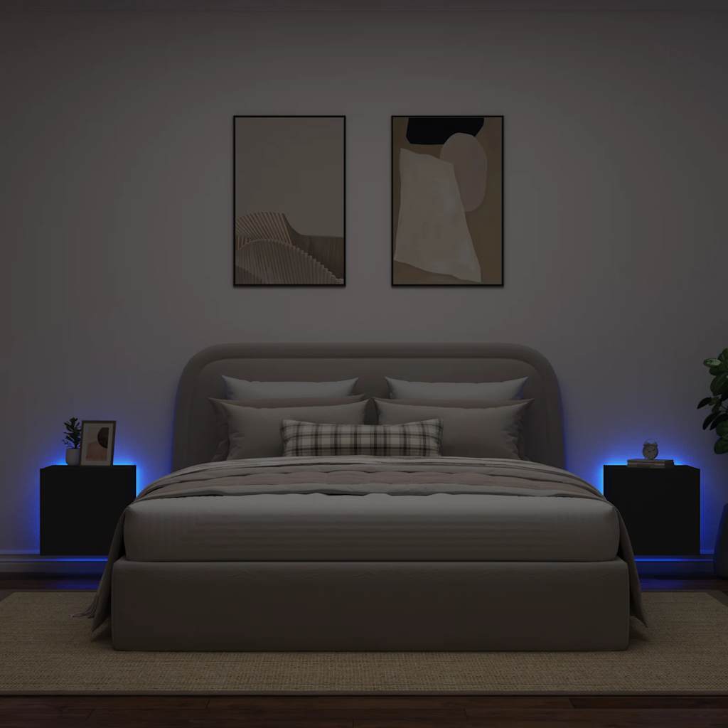 TV Wall Cabinets with LED Lights 2 pcs Black 40,5x35x40 cm