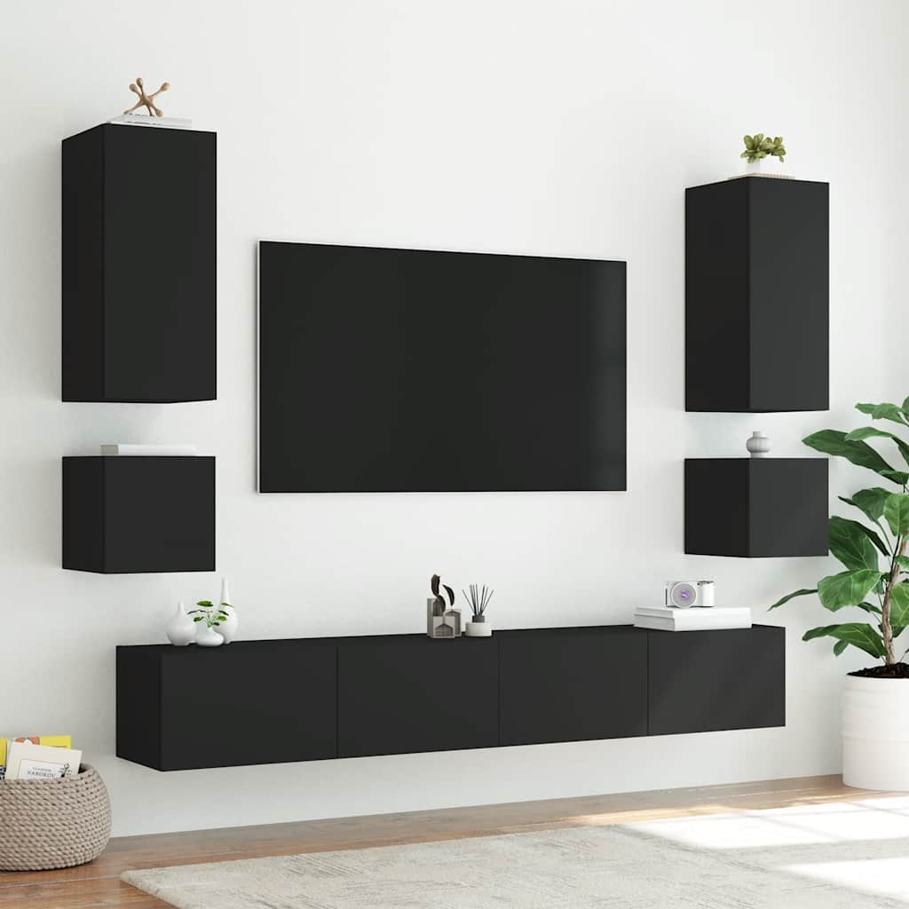 TV Wall Cabinets with LED Lights 2 pcs Black 40,5x35x40 cm
