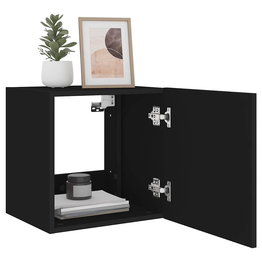 TV Wall Cabinets with LED Lights 2 pcs Black 40,5x35x40 cm