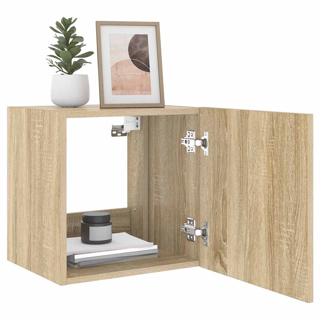TV Wall Cabinet with LED Lights Sonoma Oak 40,5x35x40 cm