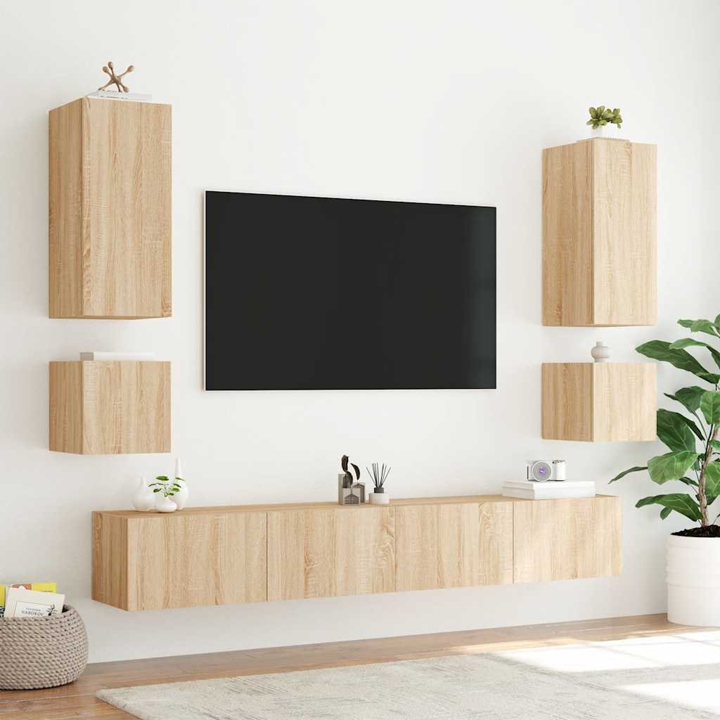 TV Wall Cabinets with LED Lights 2 pcs Sonoma Oak 40,5x35x40 cm