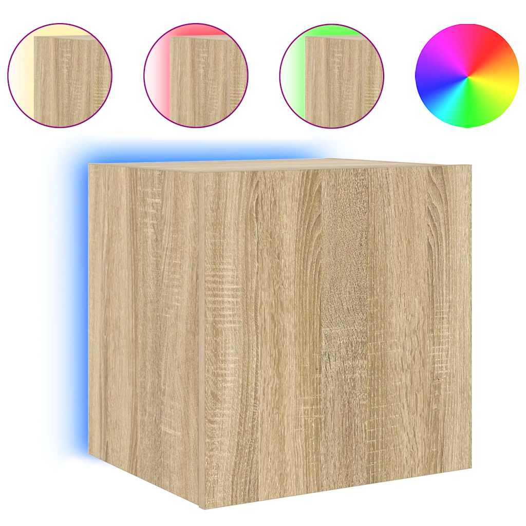 TV Wall Cabinets with LED Lights 2 pcs Sonoma Oak 40.5x35x40 cm