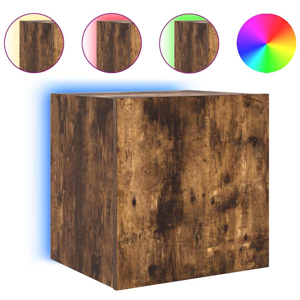 TV Wall Cabinet with LED Lights Smoked Oak 40,5x35x40 cm