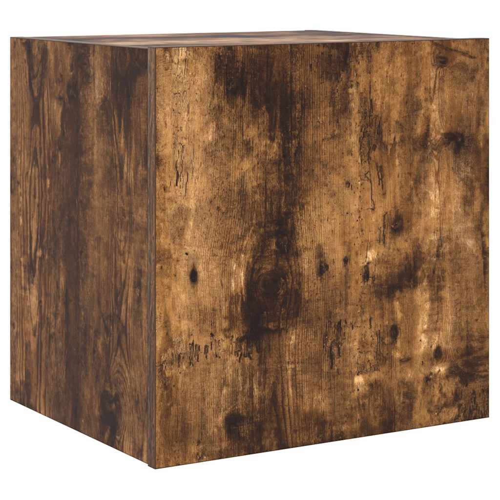 TV Wall Cabinet with LED Lights Smoked Oak 40,5x35x40 cm