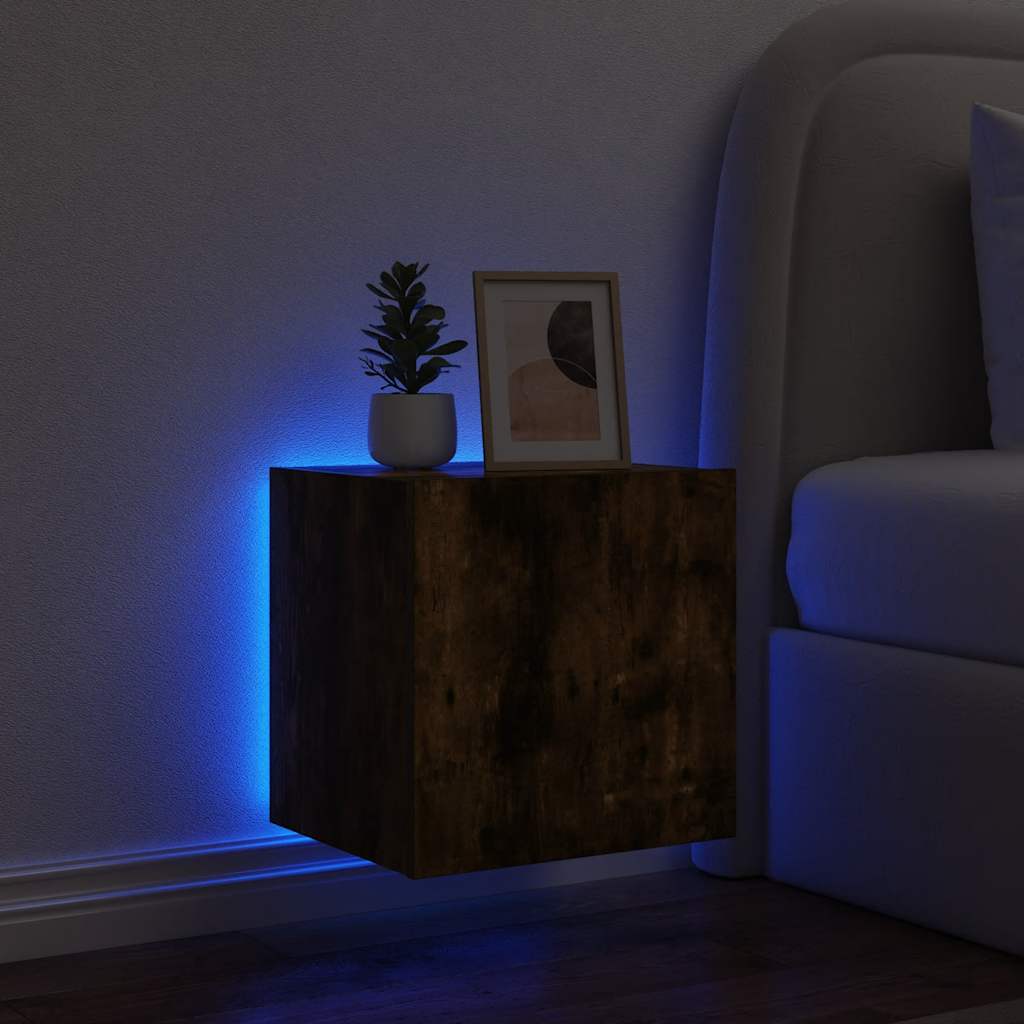 TV Wall Cabinet with LED Lights Smoked Oak 40,5x35x40 cm