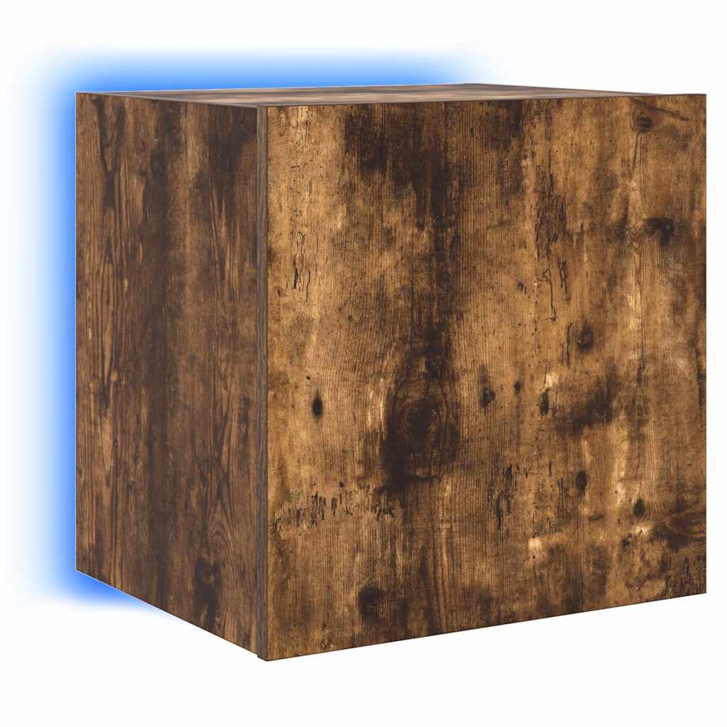 TV Wall Cabinet with LED Lights Smoked Oak 40,5x35x40 cm