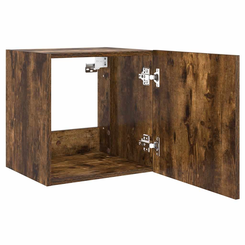 TV Wall Cabinet with LED Lights Smoked Oak 40,5x35x40 cm