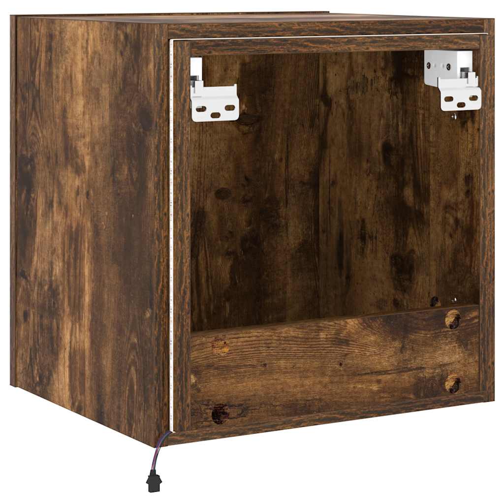 TV Wall Cabinet with LED Lights Smoked Oak 40,5x35x40 cm