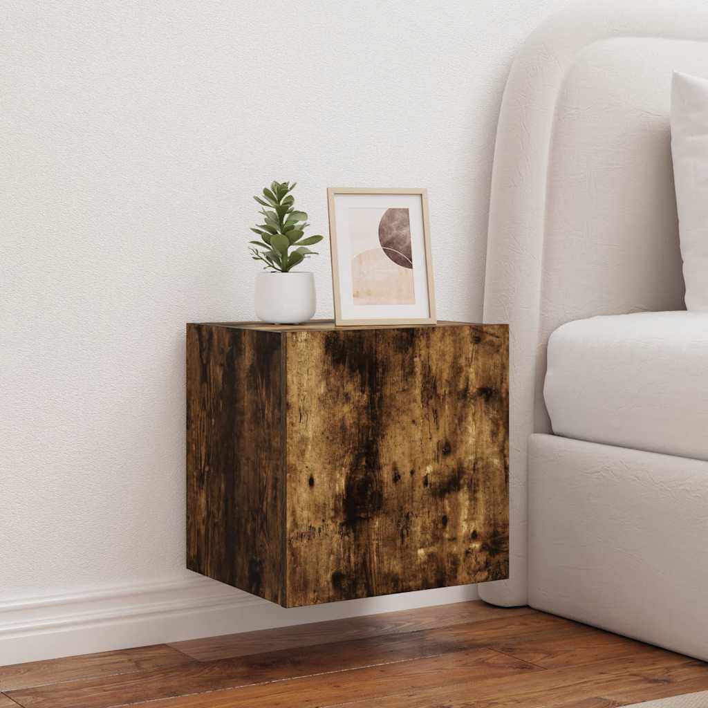 TV Wall Cabinet with LED Lights Smoked Oak 40,5x35x40 cm