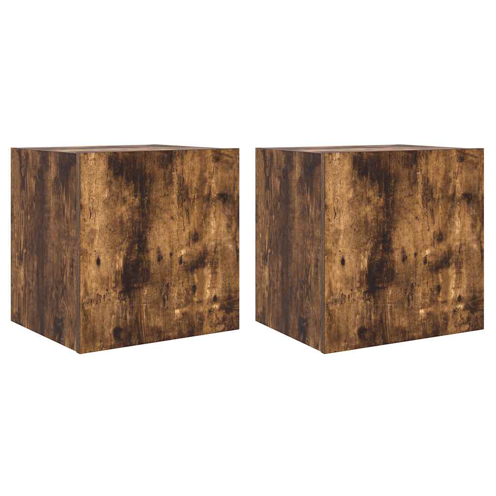 TV Wall Cabinets with LED Lights 2 pcs Smoked Oak 40,5x35x40 cm