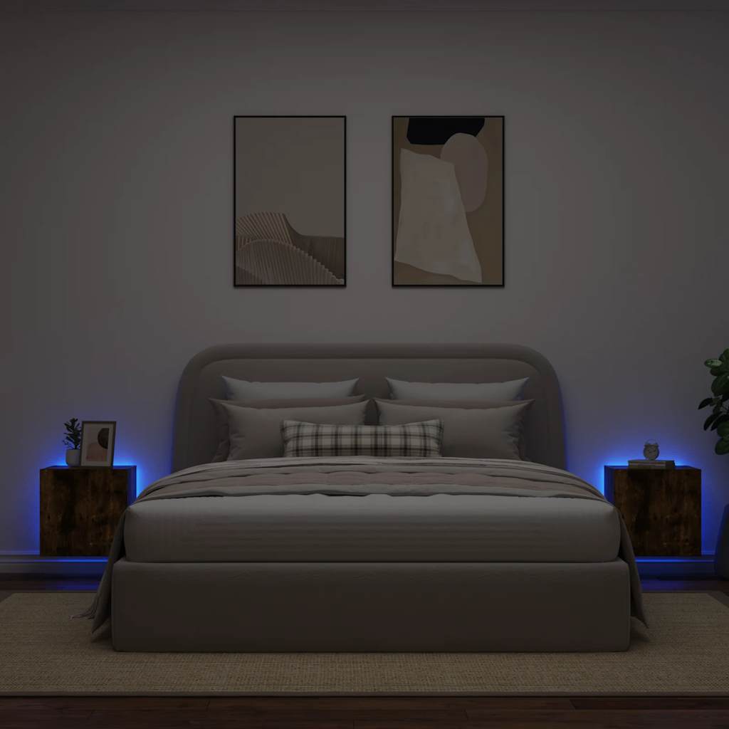 TV Wall Cabinets with LED Lights 2 pcs Smoked Oak 40,5x35x40 cm