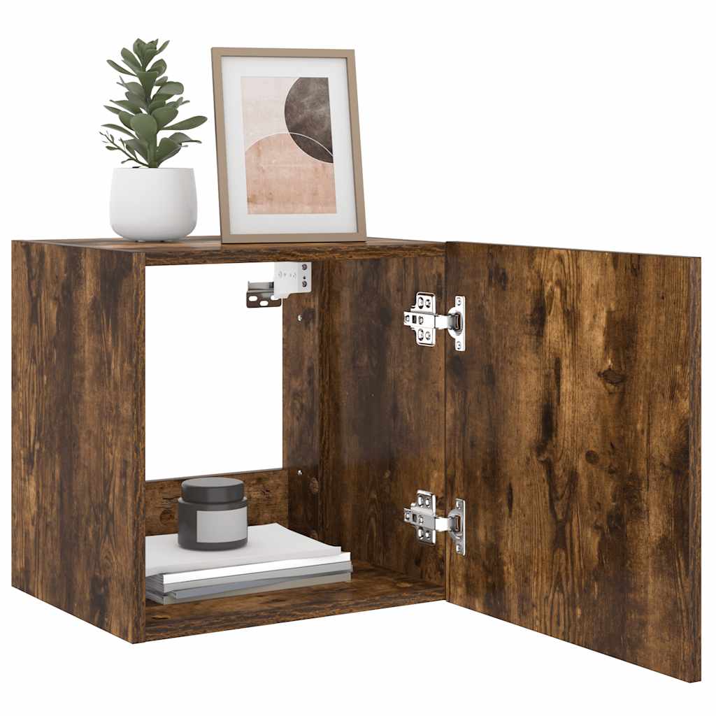 TV Wall Cabinets with LED Lights 2 pcs Smoked Oak 40,5x35x40 cm