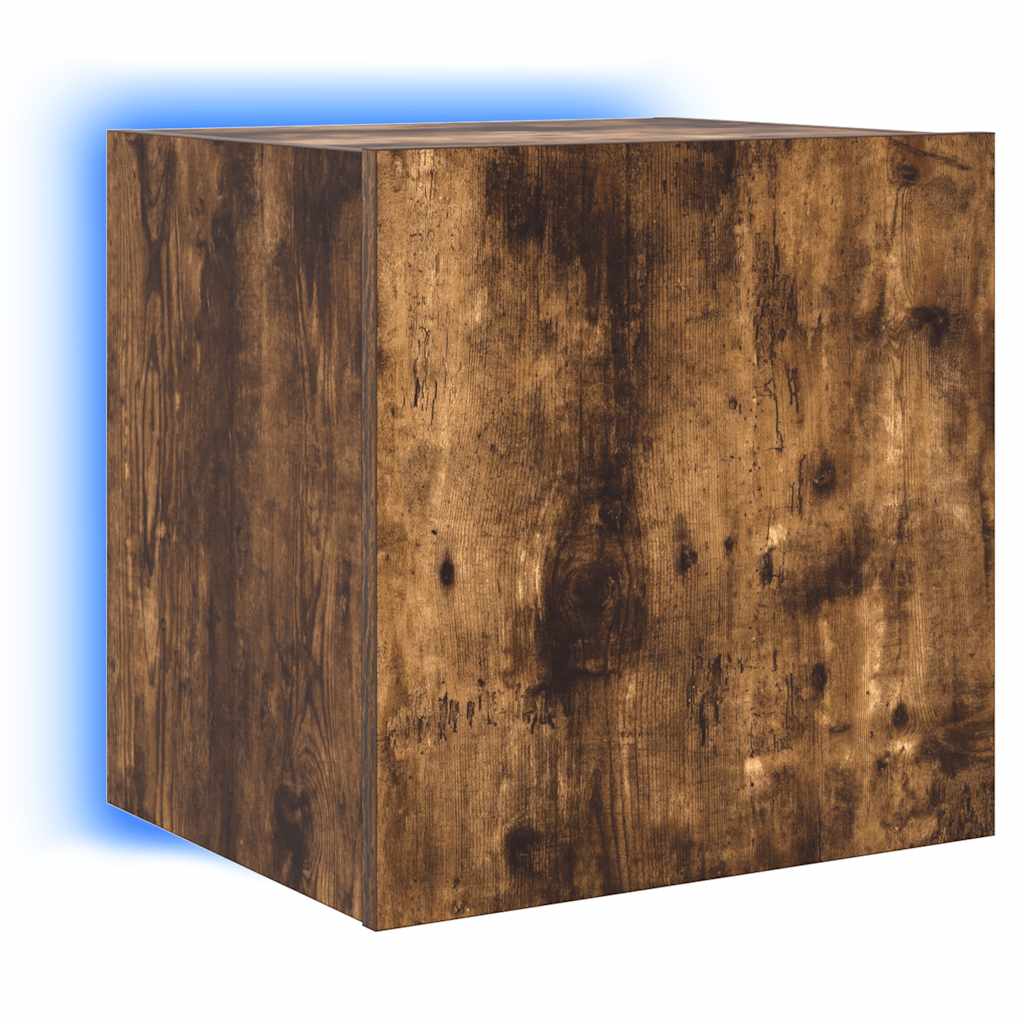 TV Wall Cabinets with LED Lights 2 pcs Smoked Oak 40,5x35x40 cm