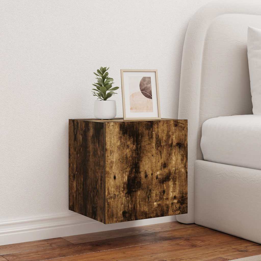 TV Wall Cabinets with LED Lights 2 pcs Smoked Oak 40,5x35x40 cm