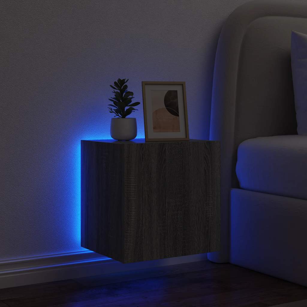 TV Wall Cabinet with LED Lights Grey Sonoma 40,5x35x40 cm