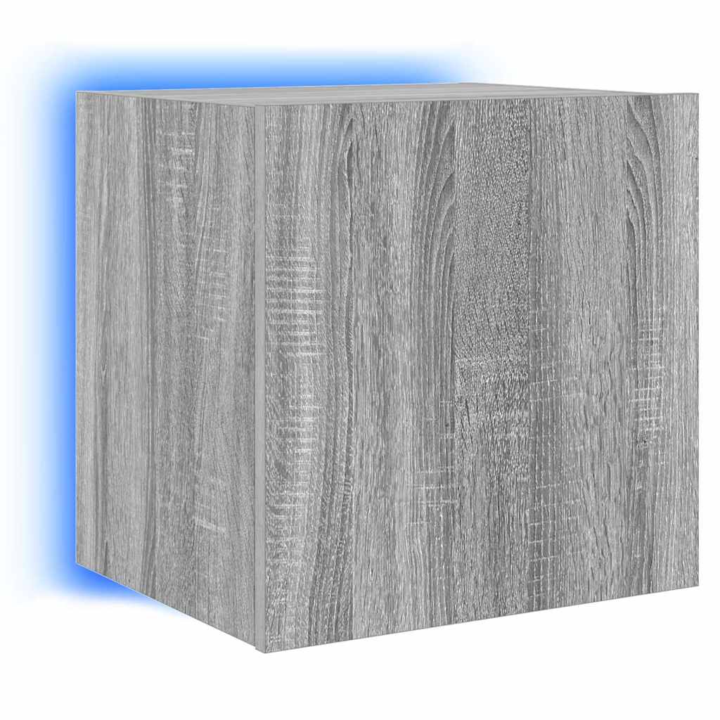 TV Wall Cabinet with LED Lights Grey Sonoma 40,5x35x40 cm