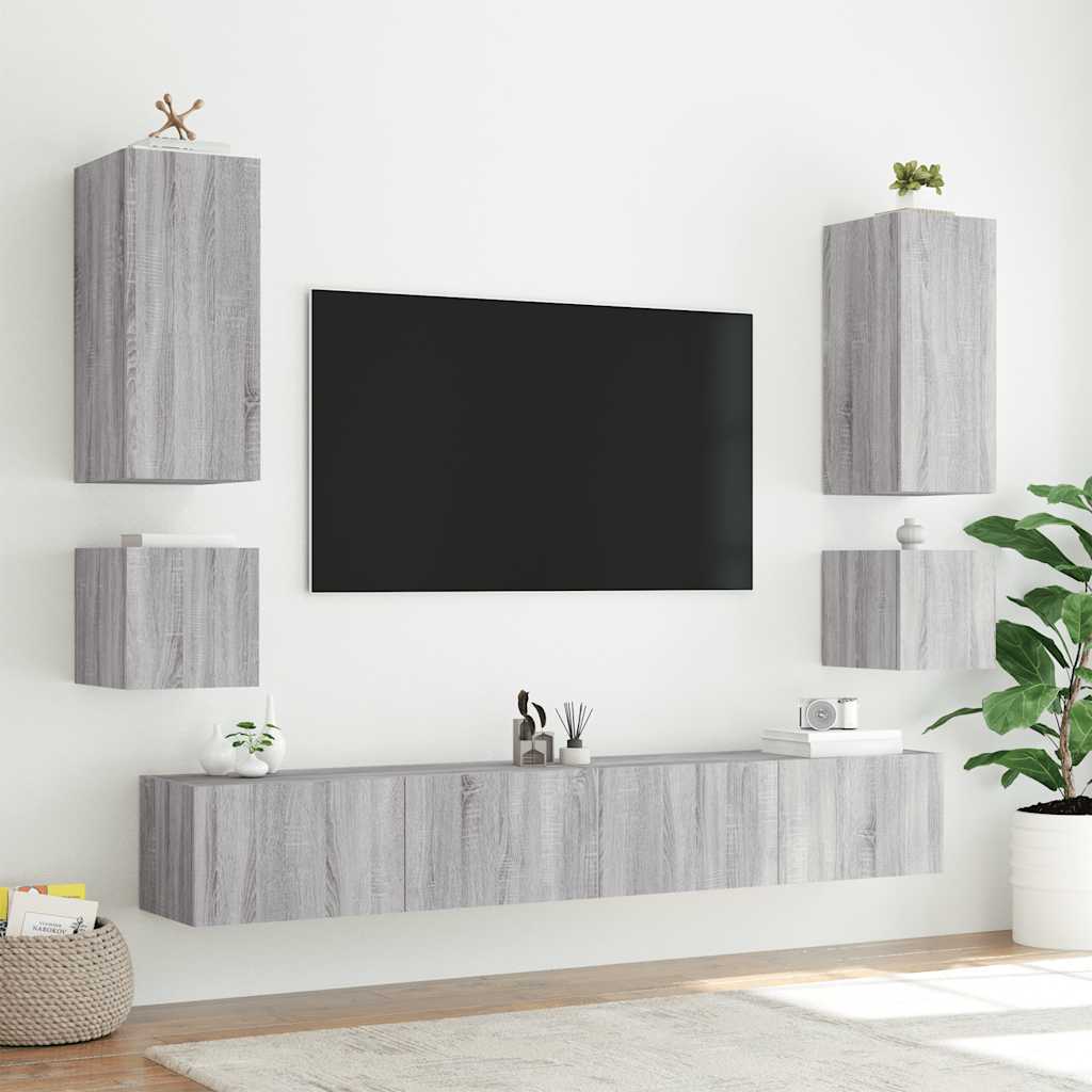 TV Wall Cabinet with LED Lights Grey Sonoma 40,5x35x40 cm