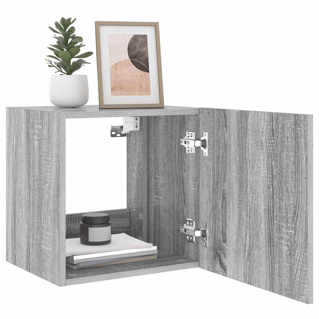 TV Wall Cabinet with LED Lights Grey Sonoma 40,5x35x40 cm