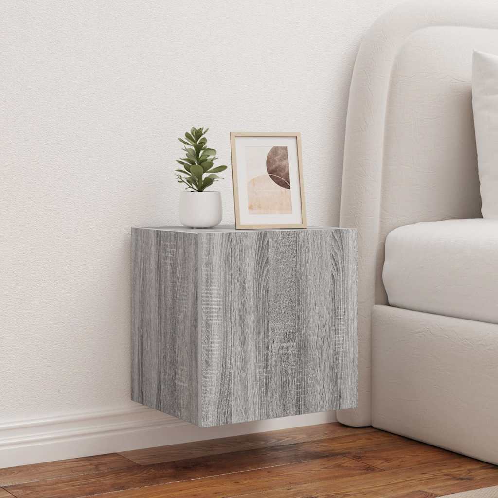 TV Wall Cabinet with LED Lights Grey Sonoma 40,5x35x40 cm