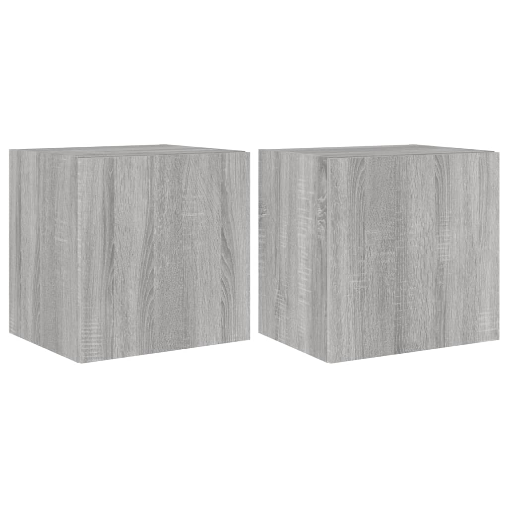 vidaXL TV Wall Cabinets with LED Lights 2 pcs Grey Sonoma 40.5x35x40 cm