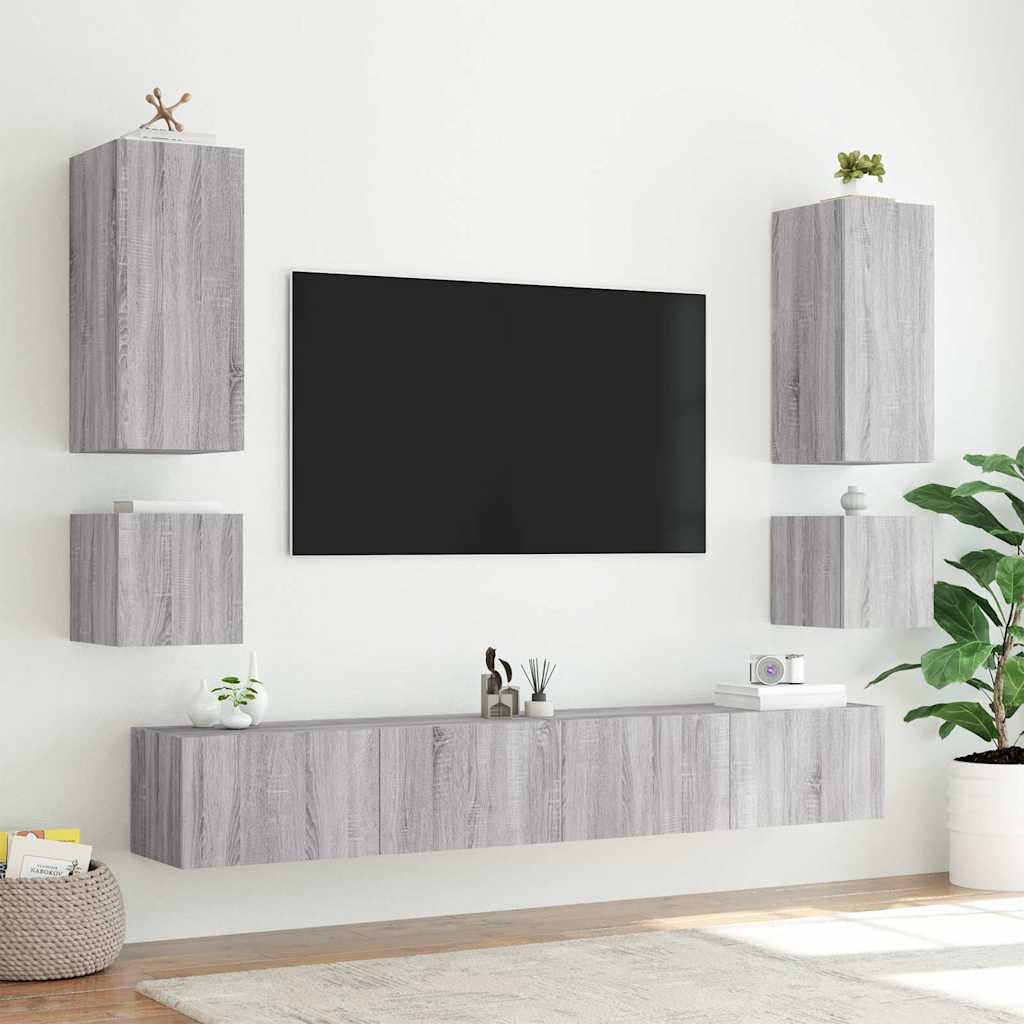 TV Wall Cabinets with LED Lights 2 pcs Grey Sonoma 40,5x35x40 cm