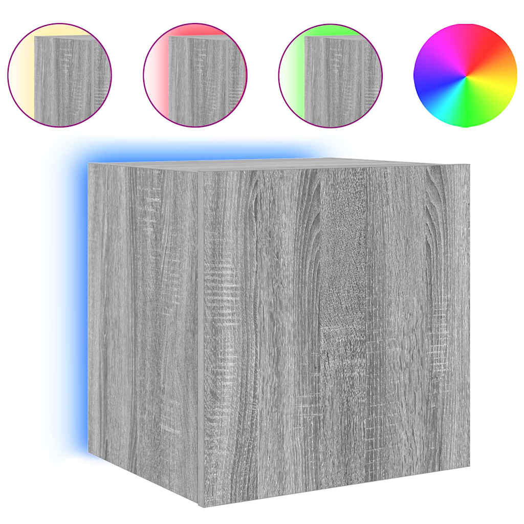 TV Wall Cabinets with LED Lights 2 pcs Grey Sonoma 40,5x35x40 cm