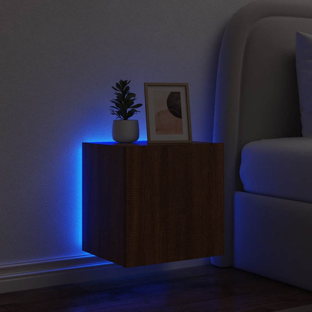 TV Wall Cabinet with LED Lights Brown Oak 40,5x35x40 cm