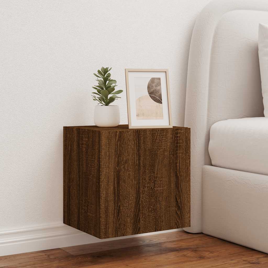 TV Wall Cabinet with LED Lights Brown Oak 40,5x35x40 cm