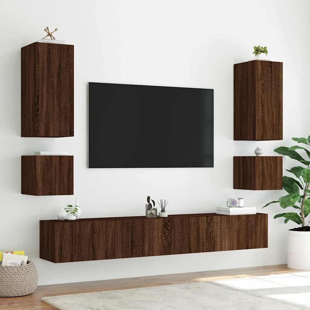 TV Wall Cabinet with LED Lights Brown Oak 40,5x35x40 cm