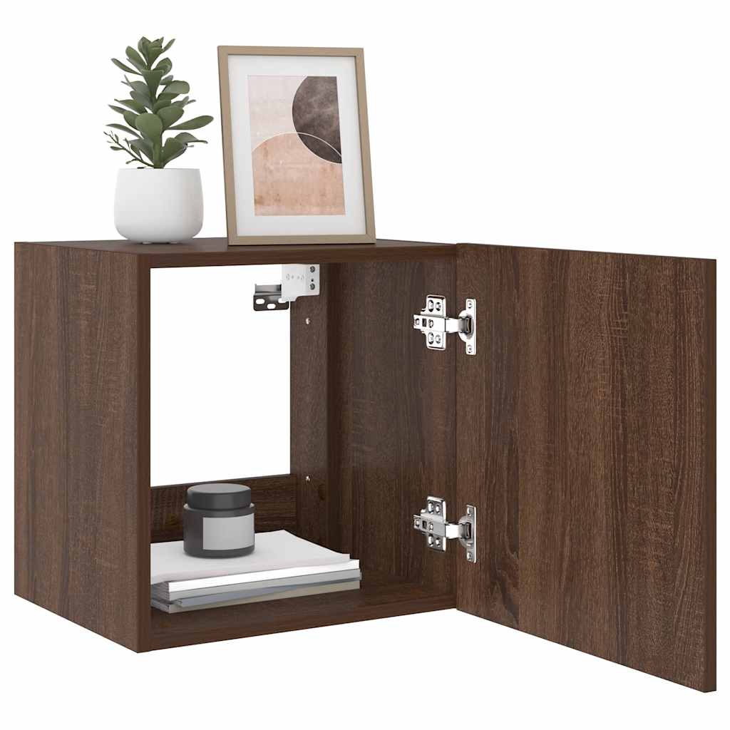 TV Wall Cabinet with LED Lights Brown Oak 40,5x35x40 cm