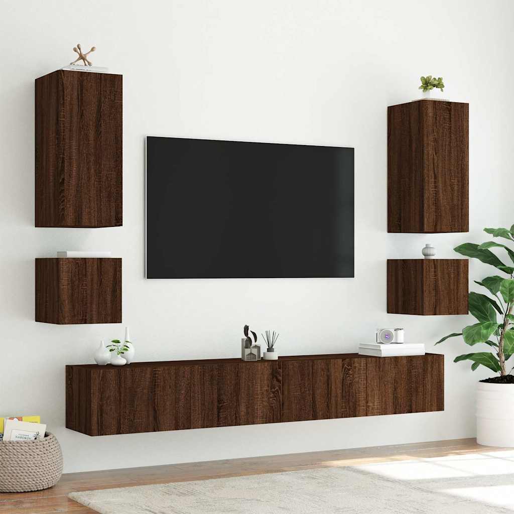 TV Wall Cabinets with LED Lights 2 pcs Brown Oak 40,5x35x40 cm