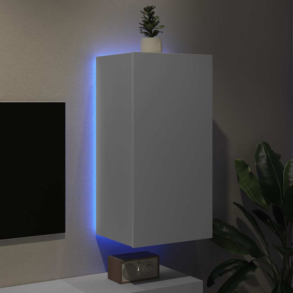 TV Wall Cabinet with LED Lights White 40.5x35x80 cm