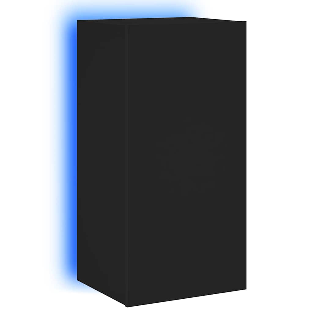 TV Wall Cabinet with LED Lights Black 40.5x35x80 cm