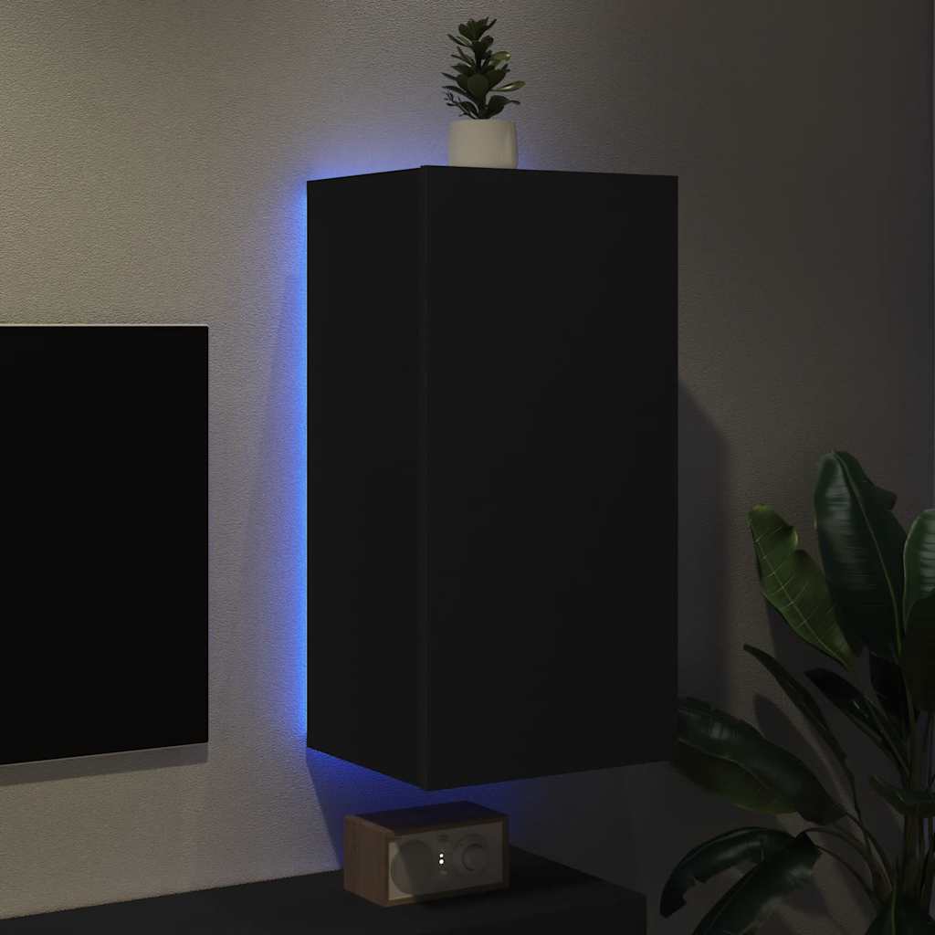 TV Wall Cabinet with LED Lights Black 40.5x35x80 cm