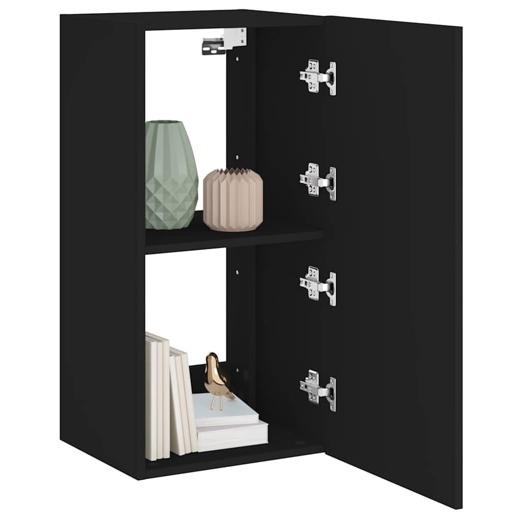 TV Wall Cabinet with LED Lights Black 40.5x35x80 cm
