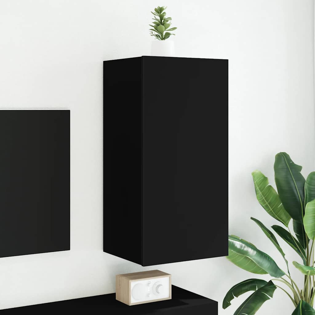 TV Wall Cabinet with LED Lights Black 40.5x35x80 cm