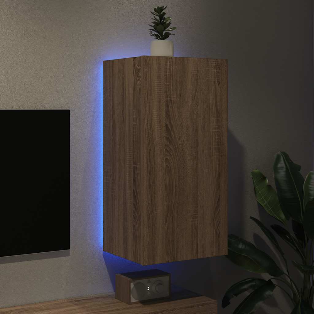 TV Wall Cabinet with LED Lights Sonoma Oak 40.5x35x80 cm