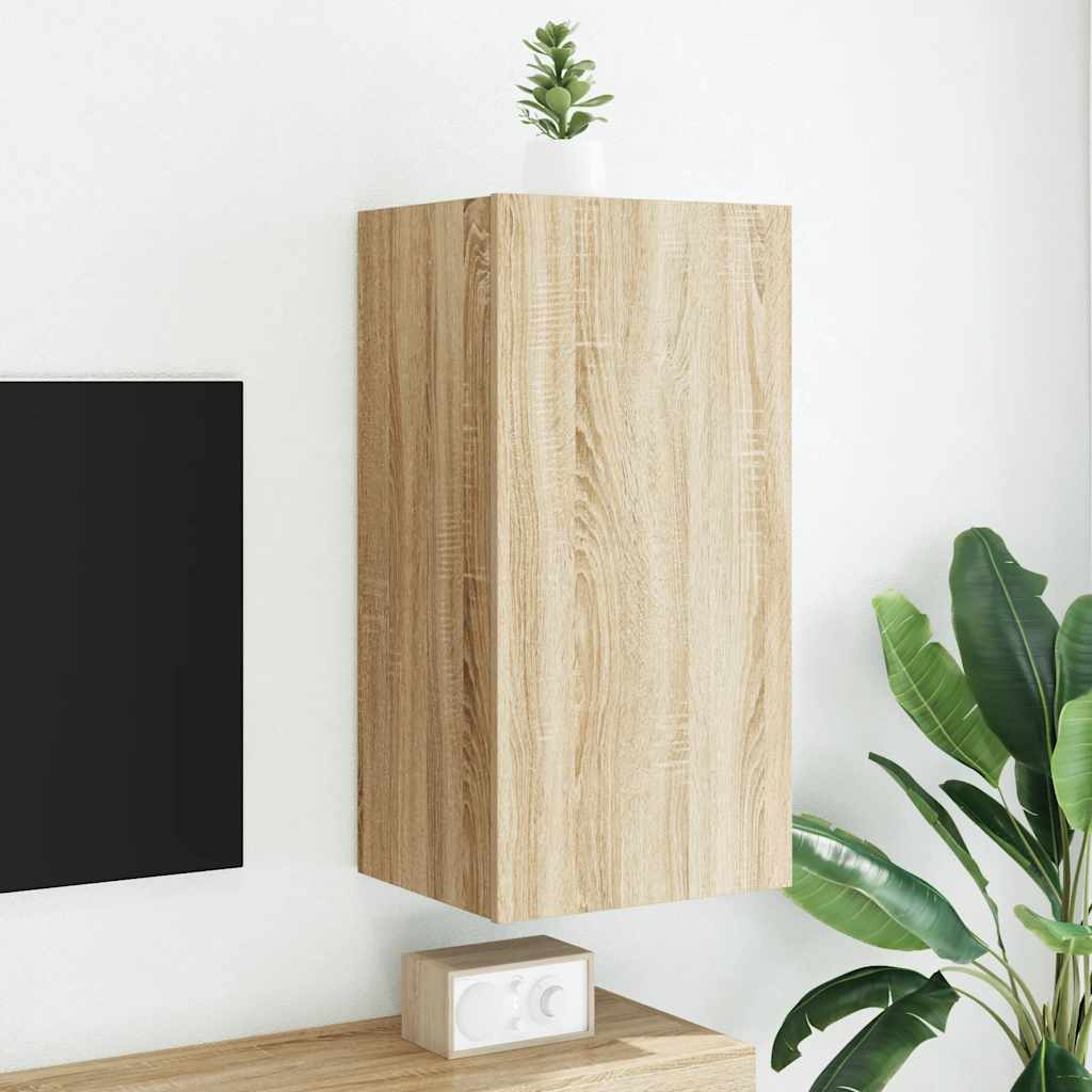 TV Wall Cabinet with LED Lights Sonoma Oak 40.5x35x80 cm